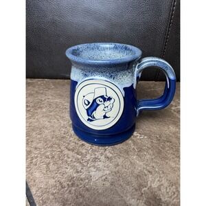 RARE 2012 Buc-ees Beaver Logo Blue Drip Glaze Mug Deneen Hand Thrown Pottery